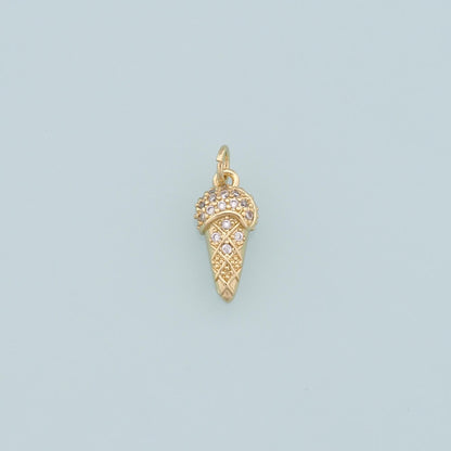 Gold Ice Cream Charms,18K Gold Filled CZ Ice Cream Pendant,Cute Ice Cream Charm Bracelet Necklace for DIY Jewelry Making Supp