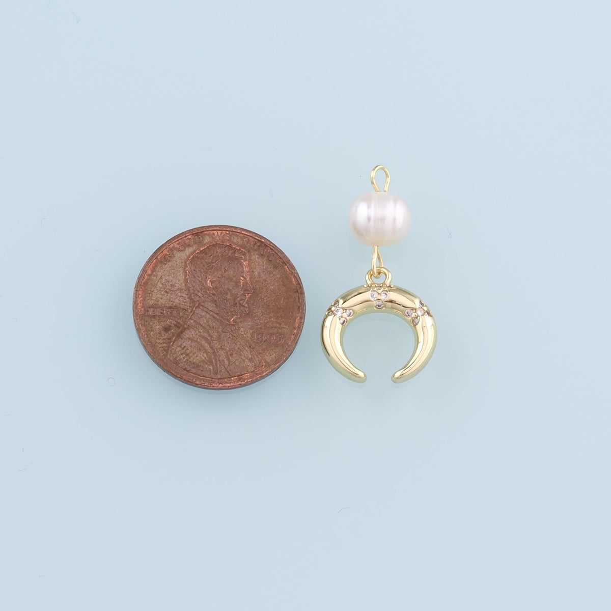 18K Gold Filled Pearl Moon Charm Pendant for Jewelry Making