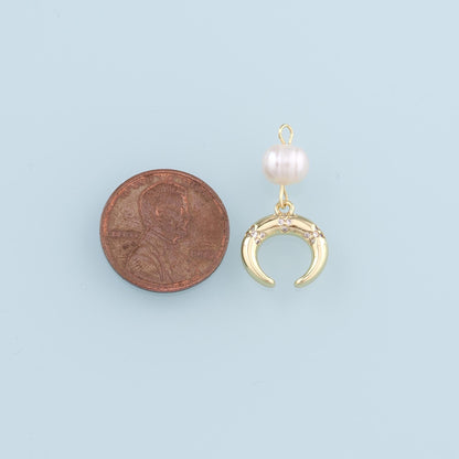 18K Gold Filled Pearl Moon Charm Pendant for Jewelry Making