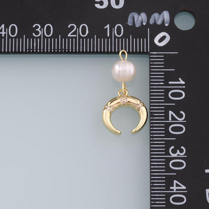 18K Gold Filled Pearl Moon Charm Pendant for Jewelry Making