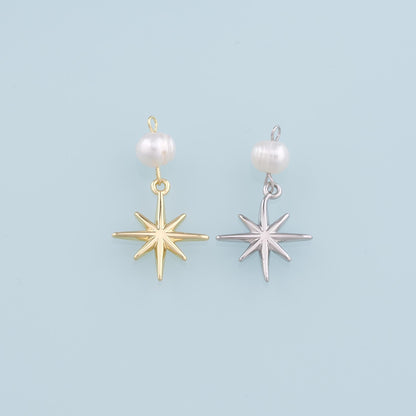 18K Gold Filled Pearl Star Pendant,Dainty Star Charm Bracelet Necklace for DIY Jewelry Making Supply