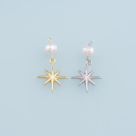 18K Gold Filled Pearl Star Pendant,Dainty Star Charm Bracelet Necklace for DIY Jewelry Making Supply