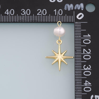 18K Gold Filled Pearl Star Pendant,Dainty Star Charm Bracelet Necklace for DIY Jewelry Making Supply