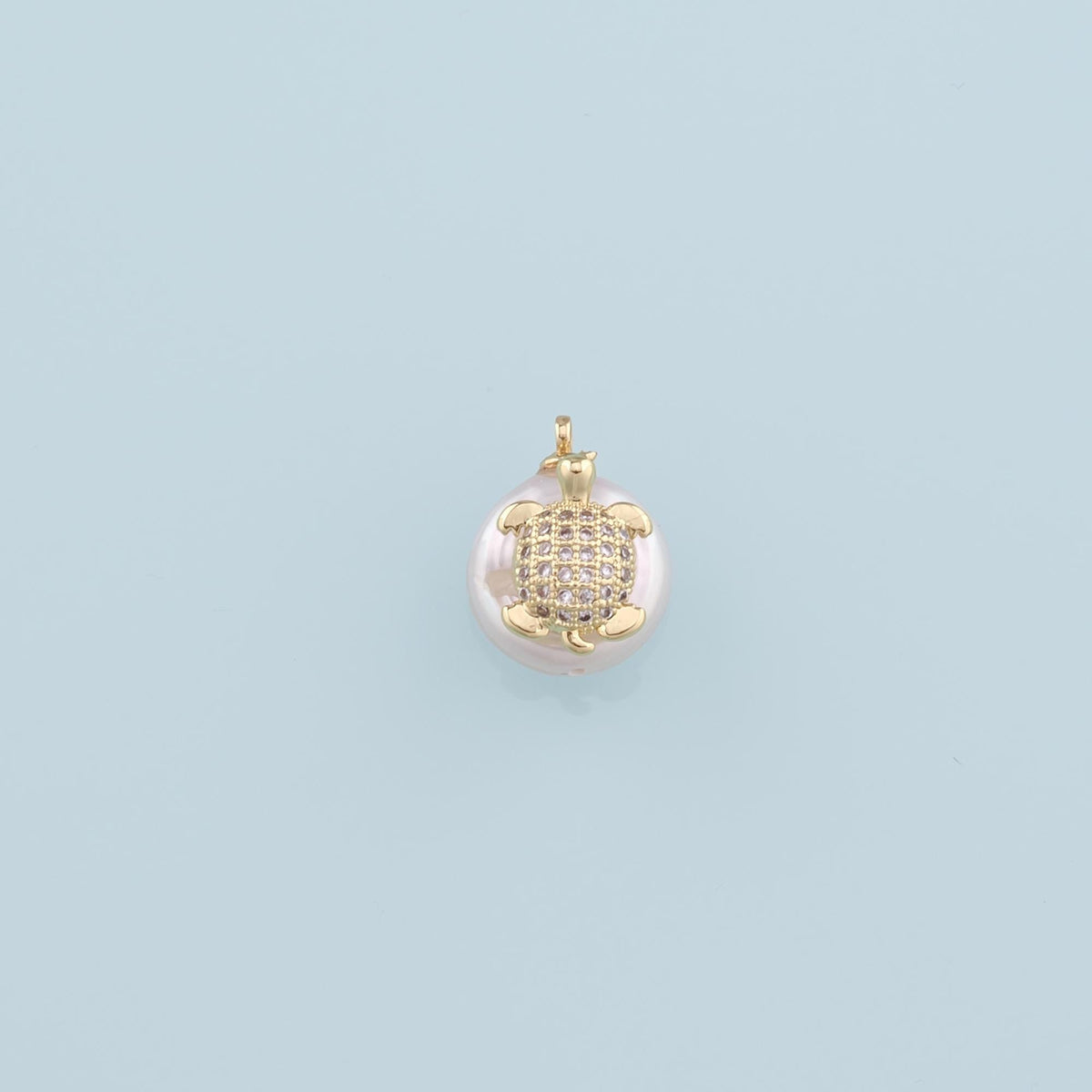 18K Gold Filled Pearl Turtle Pendant,CZ Micro Pave Turtle Charm Bracelet Necklace for DIY Jewelry Making Supply