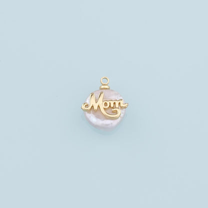 18K Gold Filled Pearl Mama Pendant,Dainty Mama Charm Bracelet Necklace for DIY Jewelry Making Supply