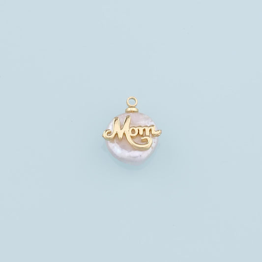 18K Gold Filled Pearl Mama Pendant,Dainty Mama Charm Bracelet Necklace for DIY Jewelry Making Supply