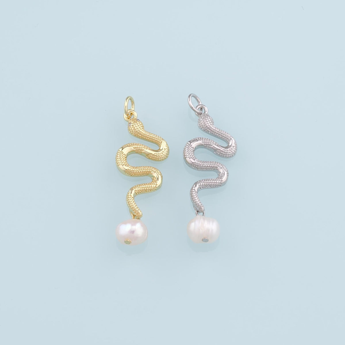 18K Gold Filled Pearl Snake Charm Pendant for Jewelry Making