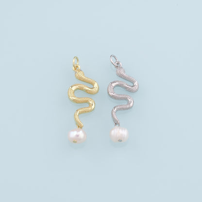18K Gold Filled Pearl Snake Charm Pendant for Jewelry Making