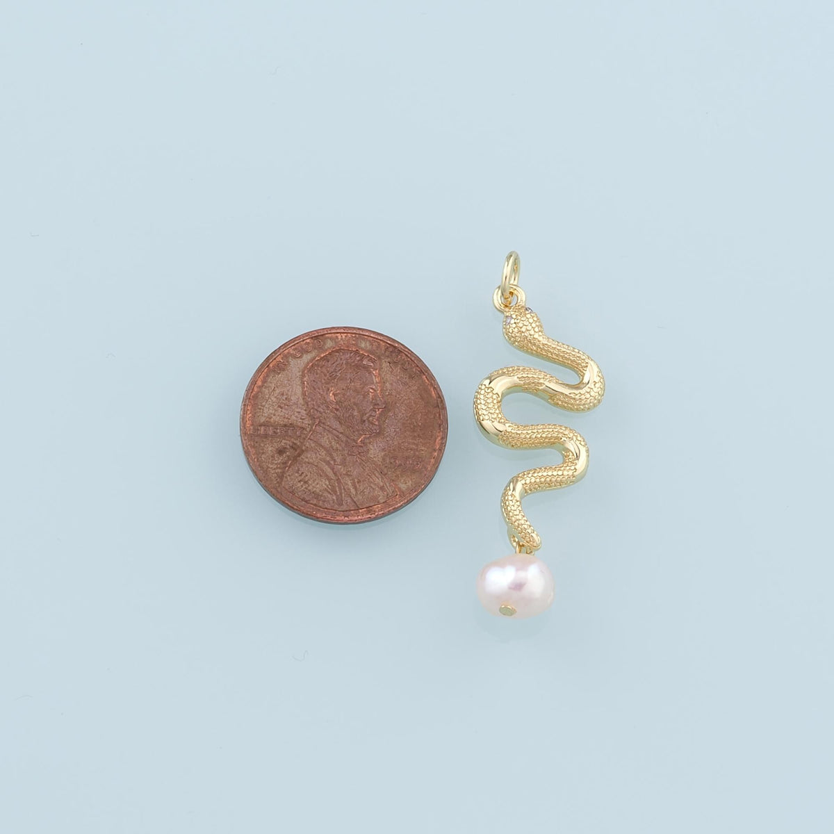 18K Gold Filled Pearl Snake Charm Pendant for Jewelry Making