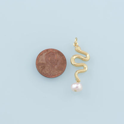18K Gold Filled Pearl Snake Pendant,Dainty Snake Charm Bracelet Necklace for DIY Jewelry Making Supply