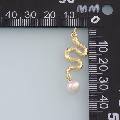 18K Gold Filled Pearl Snake Charm Pendant for Jewelry Making