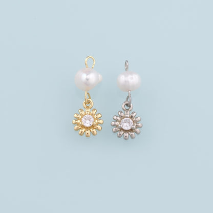 18K Gold Filled Pearl Flower Pendant,Dainty Flower Charm Bracelet Necklace for DIY Jewelry Making Supply
