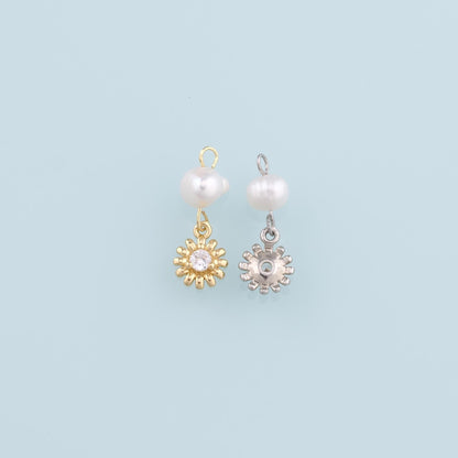 18K Gold Filled Flower Pearl Charm Pendant for Jewelry Making