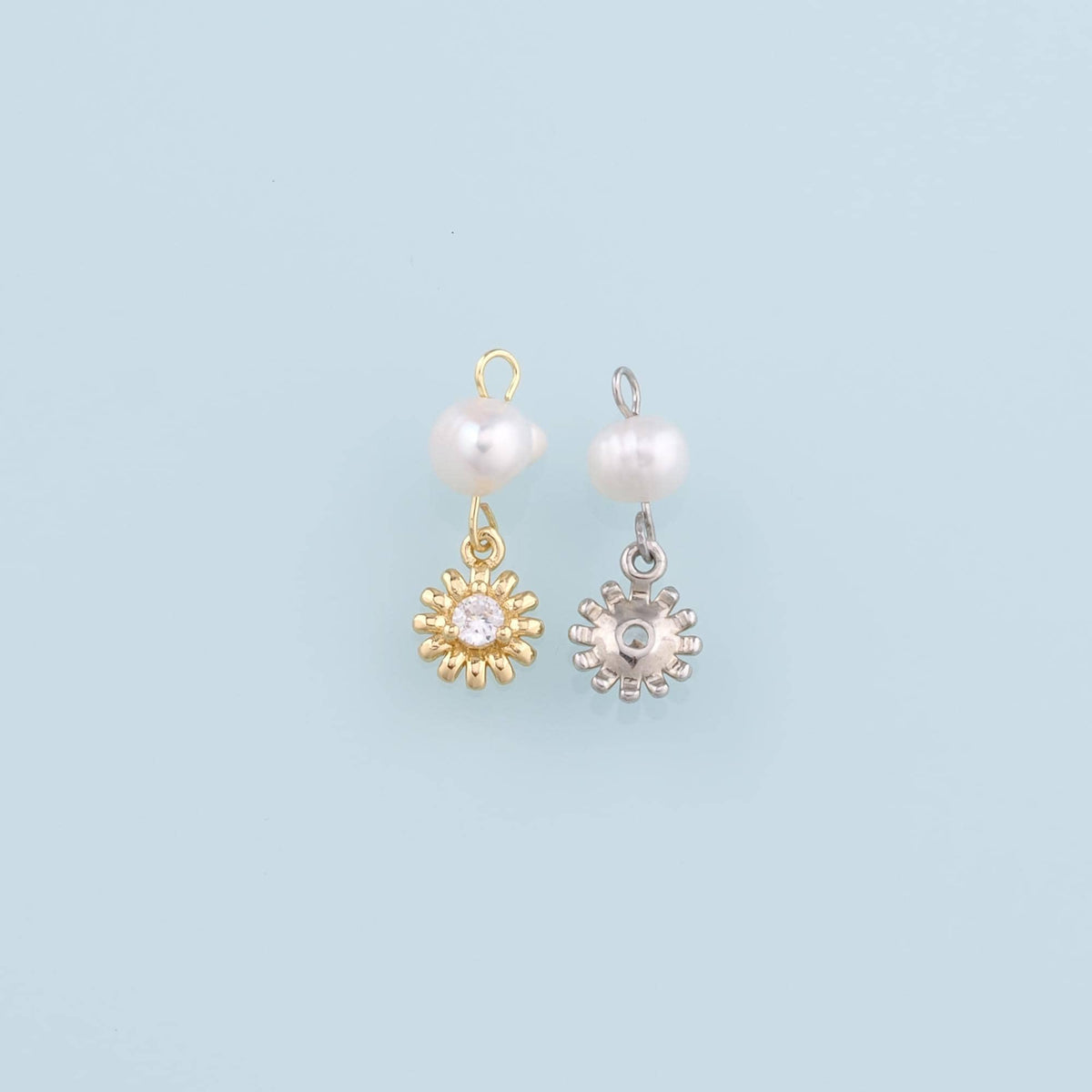 18K Gold Filled Pearl Flower Pendant,Dainty Flower Charm Bracelet Necklace for DIY Jewelry Making Supply