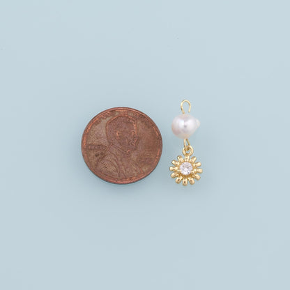 18K Gold Filled Pearl Flower Pendant,Dainty Flower Charm Bracelet Necklace for DIY Jewelry Making Supply