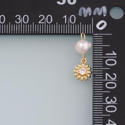 18K Gold Filled Pearl Flower Pendant,Dainty Flower Charm Bracelet Necklace for DIY Jewelry Making Supply