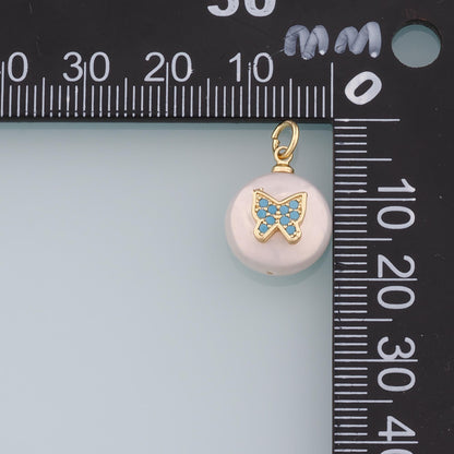 18K Gold Filled Pearl Butterfly Pendant,CZ Micro Pave Butterfly Charm Bracelet Necklace for DIY Jewelry Making Supply