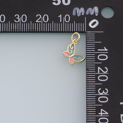 18K Gold Filled Butterfly Pendant,Enamel Butterfly Charm Bracelet Necklace for DIY Jewelry Making Supply