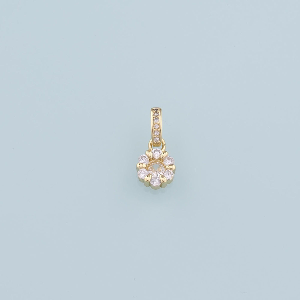 18K Gold Filled Flower Pendant,CZ Micro Pave Flower Charm Bracelet Necklace for DIY Jewelry Making Supply