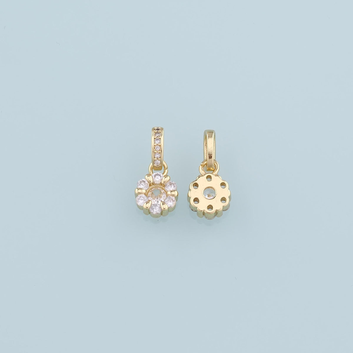 18K Gold Filled Flower Pendant,CZ Micro Pave Flower Charm Bracelet Necklace for DIY Jewelry Making Supply