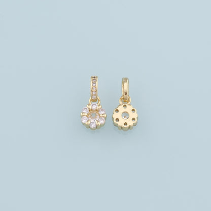 18K Gold Filled Flower Pendant,CZ Micro Pave Flower Charm Bracelet Necklace for DIY Jewelry Making Supply