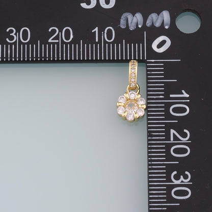 18K Gold Filled Flower Pendant,CZ Micro Pave Flower Charm Bracelet Necklace for DIY Jewelry Making Supply