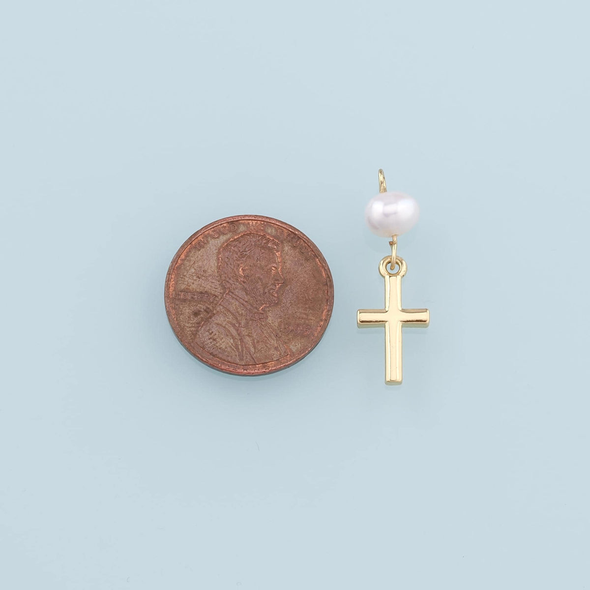 18K Gold Filled Pearl Cross Pendant,Dainty Cross Charm Bracelet Necklace for DIY Jewelry Making Supply