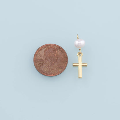 18K Gold Filled Pearl Cross Pendant,Dainty Cross Charm Bracelet Necklace for DIY Jewelry Making Supply