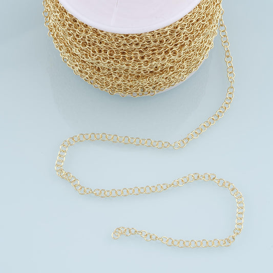 Gold Round Chain,18K Gold Filled Round paper clip Chain for Necklace Bracelet DIY Jewelry Making Supply