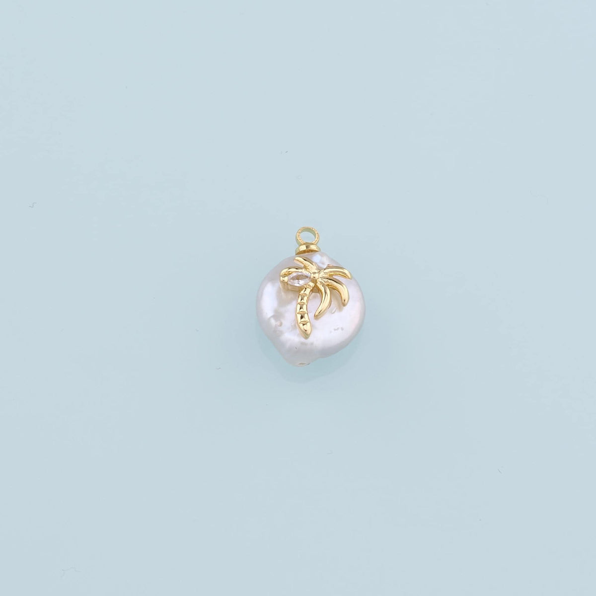 18K Gold Filled Pearl Palm Tree Pendant,Dainty Palm Tree Charm Bracelet Necklace for DIY Jewelry Making Supply