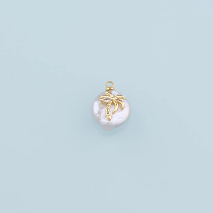 18K Gold Filled Pearl Palm Tree Pendant,Dainty Palm Tree Charm Bracelet Necklace for DIY Jewelry Making Supply