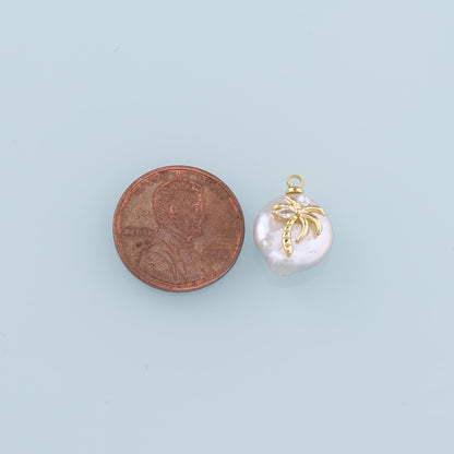 18K Gold Filled Pearl Palm Tree Pendant,Dainty Palm Tree Charm Bracelet Necklace for DIY Jewelry Making Supply