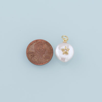 18K Gold Filled Pearl Star Pendant,CZ Micro Pave Star Charm Bracelet Necklace for DIY Jewelry Making Supply
