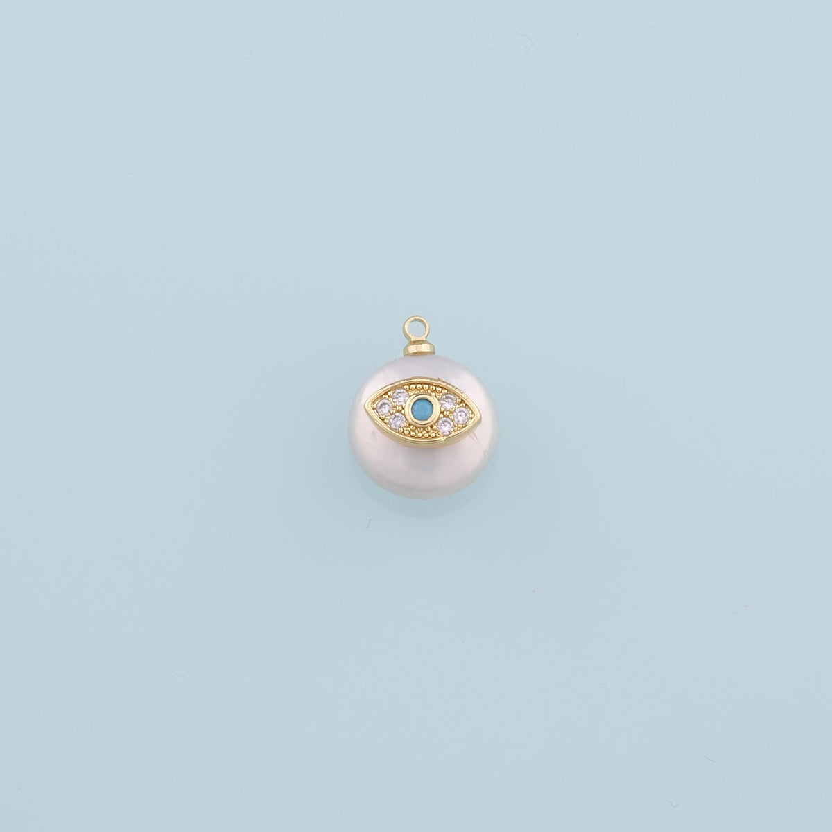 18K Gold Filled Pearl Evil Eye Pendant,CZ Micro Pave Evil Eye Charm Bracelet Necklace for DIY Jewelry Making Supply
