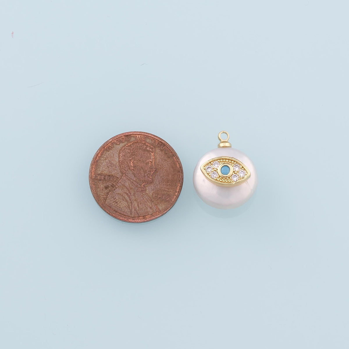 18K Gold Filled Pearl Evil Eye Pendant,CZ Micro Pave Evil Eye Charm Bracelet Necklace for DIY Jewelry Making Supply
