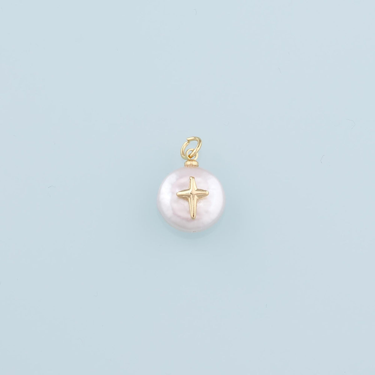 18K Gold Filled Pearl Cross Pendant,Dainty Cross Charm Bracelet Necklace for DIY Jewelry Making Supply