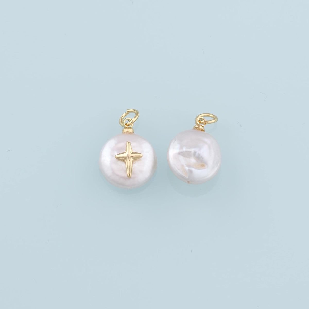 18K Gold Filled Pearl Cross Pendant,Dainty Cross Charm Bracelet Necklace for DIY Jewelry Making Supply