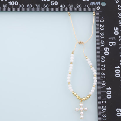 Gold Adjustable Braided Rope,18K Gold Filled Cross Bracelet,Beaded Bracelet,Finished Bracelets,Bracelets for Jewelry Making