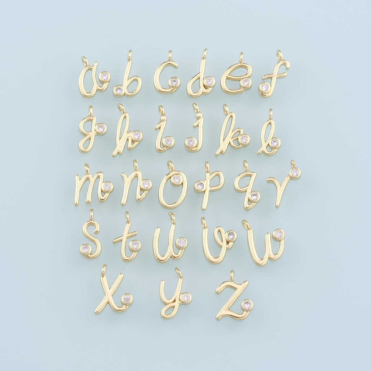18K Gold Filled letter Pendant,CZ Micro Pave Initial Charm Bracelet Necklace for DIY Jewelry Making Supply