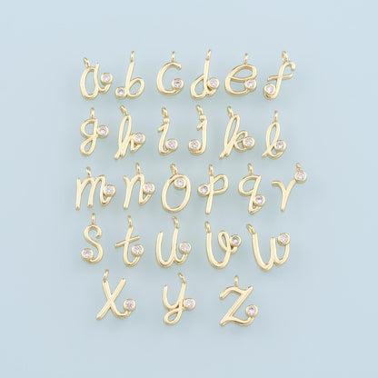 18K Gold Filled letter Pendant,CZ Micro Pave Initial Charm Bracelet Necklace for DIY Jewelry Making Supply