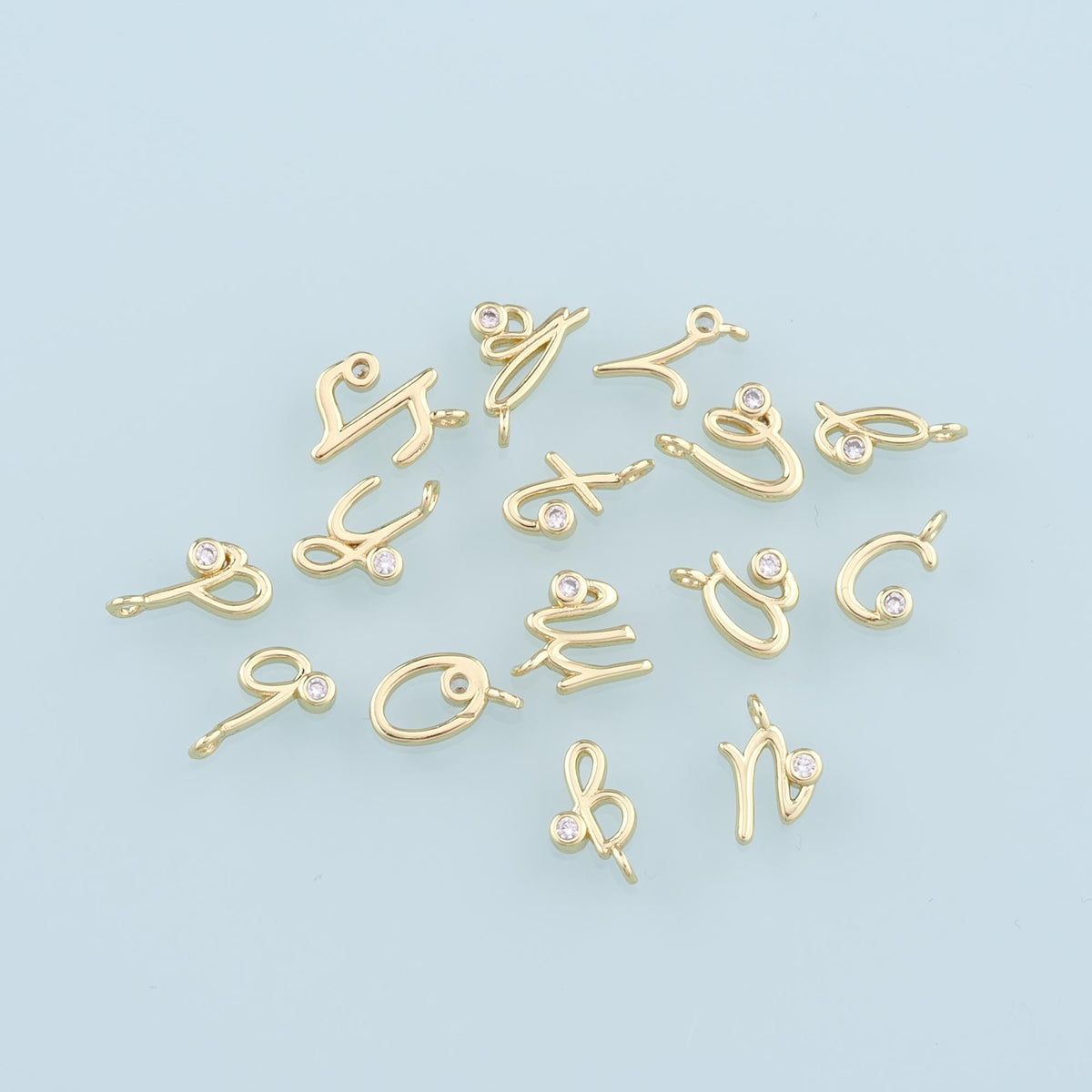 18K Gold Filled letter Pendant,CZ Micro Pave Initial Charm Bracelet Necklace for DIY Jewelry Making Supply