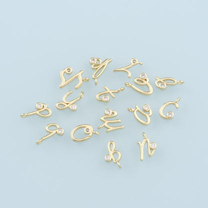 18K Gold Filled letter Pendant,CZ Micro Pave Initial Charm Bracelet Necklace for DIY Jewelry Making Supply