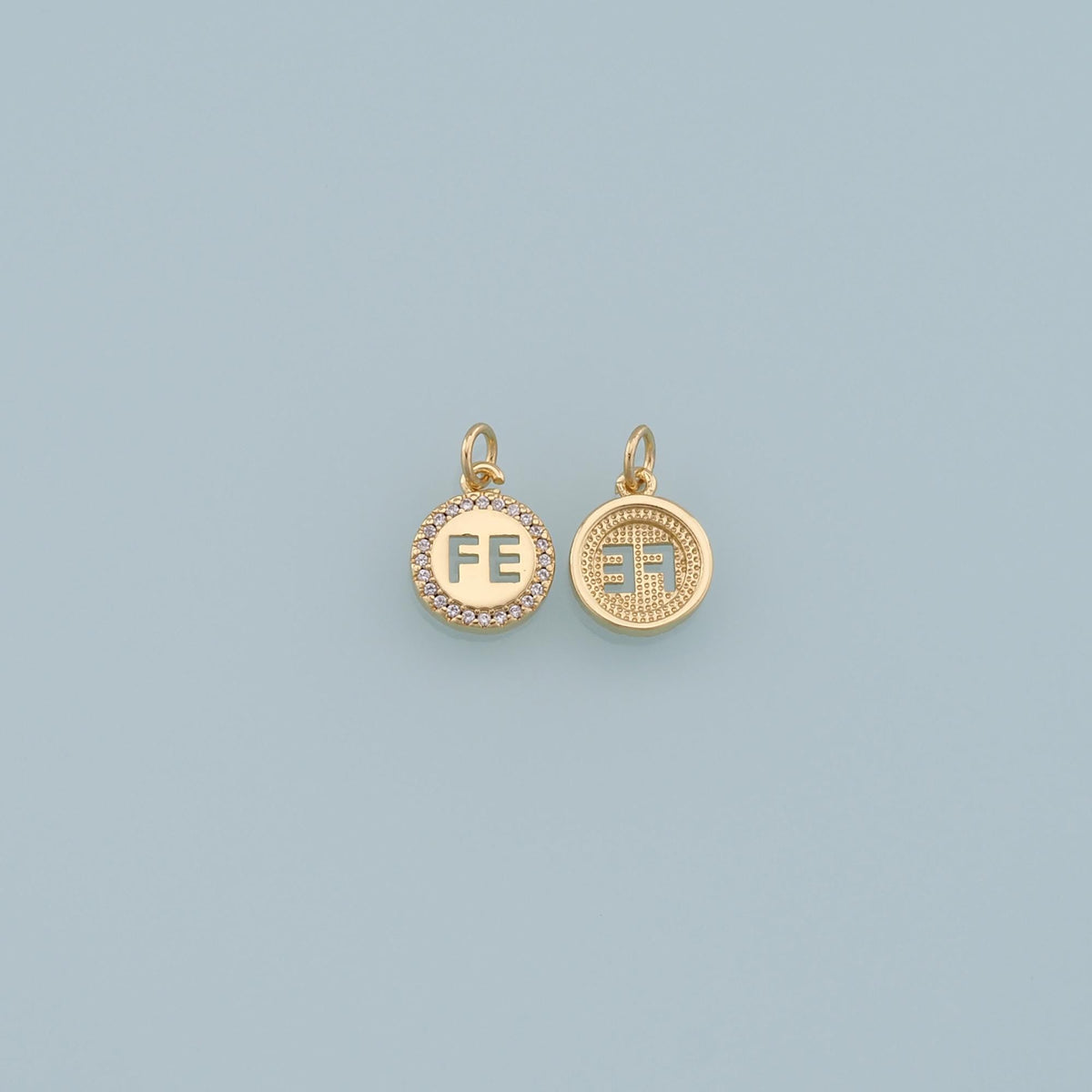Gold Fe Charms,18K Gold Filled Round Pendant,Fe Charm Bracelet Necklace for DIY Jewelry Making Supply
