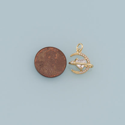 Gold Saturn Charms,18K Gold Filled CZ Saturn Pendant,Silver Celestial Charm Bracelet Necklace for DIY Jewelry Making Supply