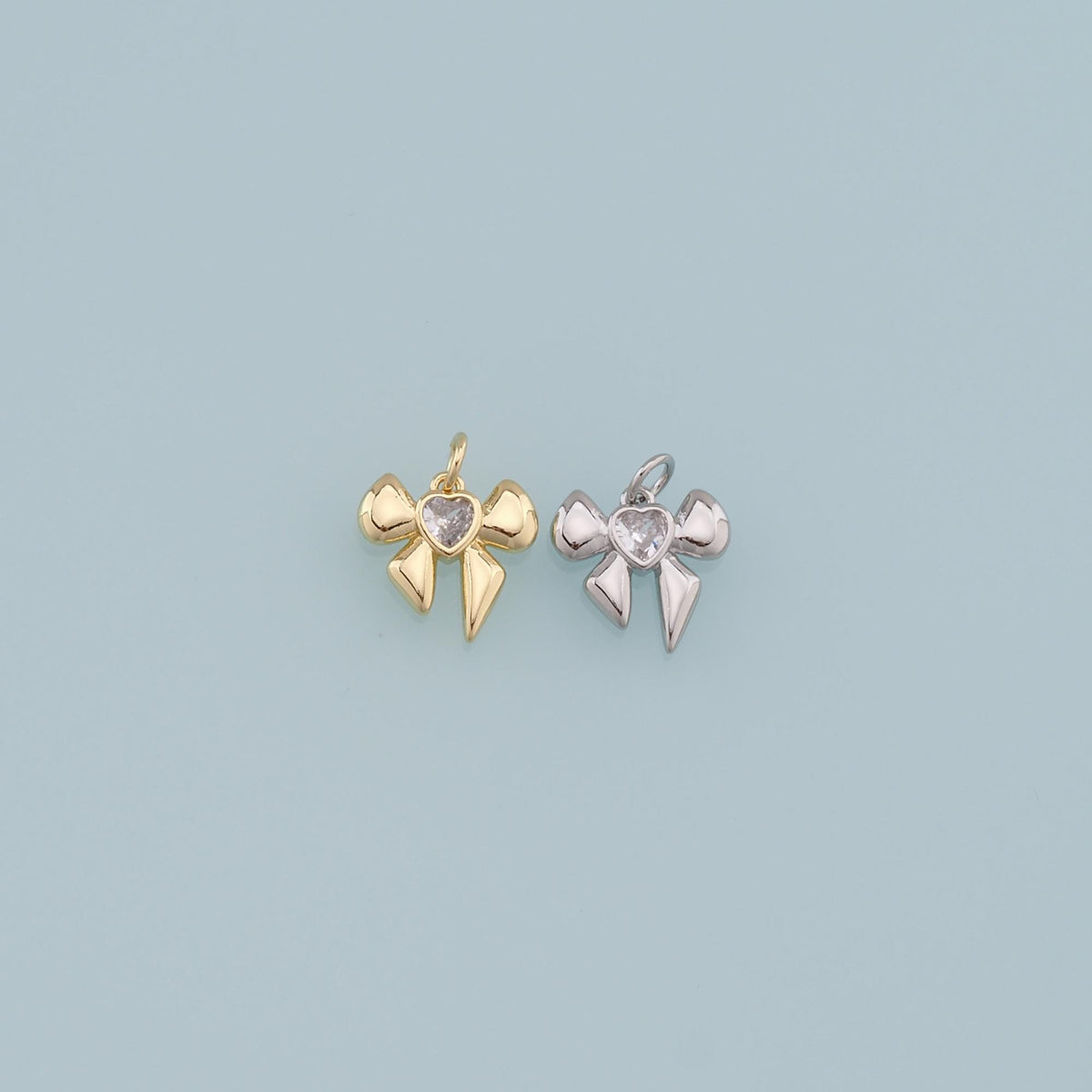 Gold Bow Charms,18K Gold Filled Bow Heart Pendant,bow tie Charm Bracelet Necklace for DIY Jewelry Making Supply
