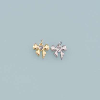 Gold Bow Charms,18K Gold Filled Bow Heart Pendant,bow tie Charm Bracelet Necklace for DIY Jewelry Making Supply