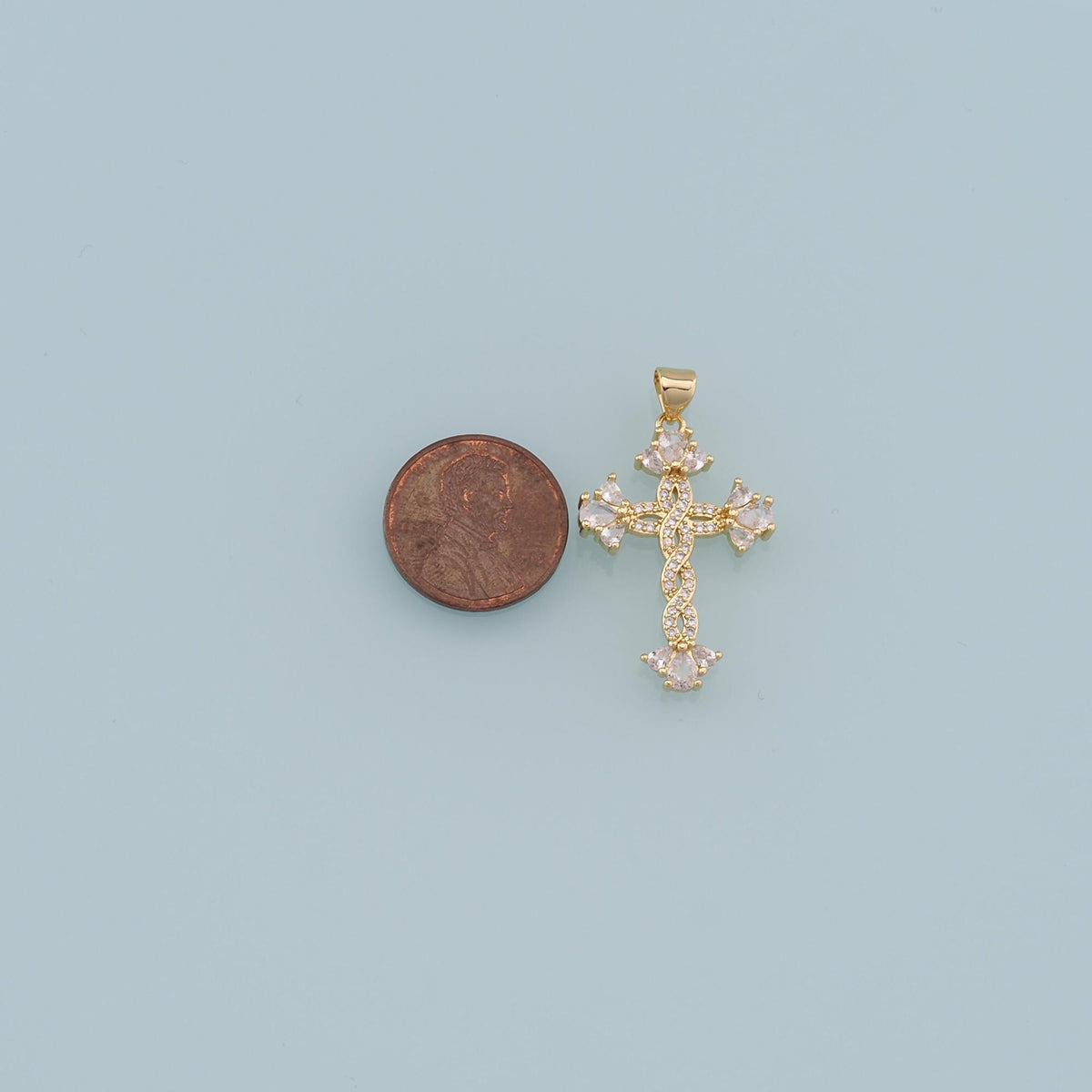 18K Gold Filled Cross CZ Charm Pendant for Jewelry Making