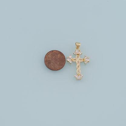 18K Gold Filled Cross CZ Charm Pendant for Jewelry Making