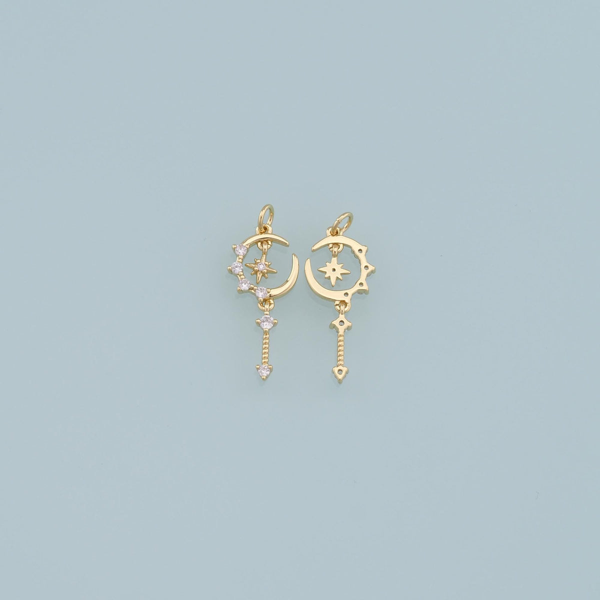 Gold Moon Star Charms,18K Gold Filled CZ Moon Pendant,Celestial Charm Bracelet Necklace for DIY Jewelry Making Supply