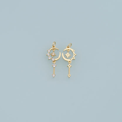 Gold Moon Star Charms,18K Gold Filled CZ Moon Pendant,Celestial Charm Bracelet Necklace for DIY Jewelry Making Supply